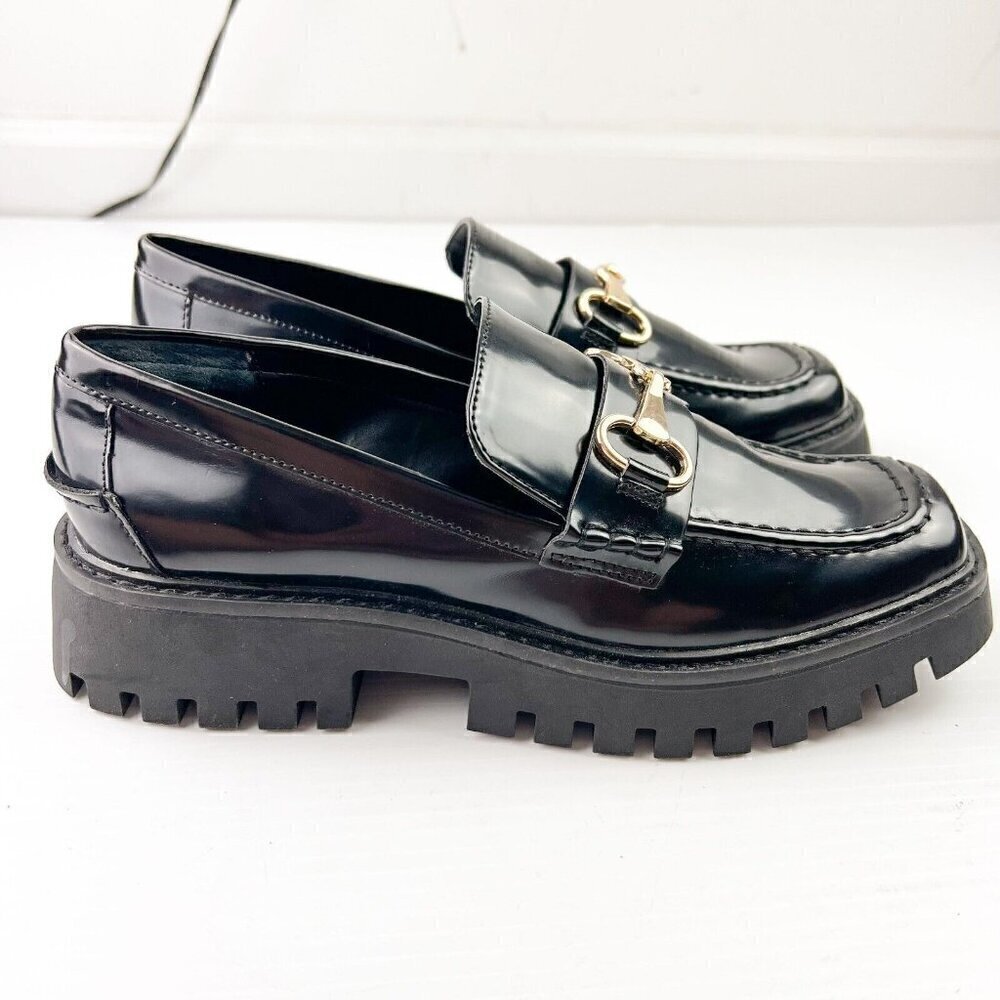 Open Edit Nordstrom Heather Platform Bit Loafer Women Black Leather Size 7M NEW - Picture 7 of 13